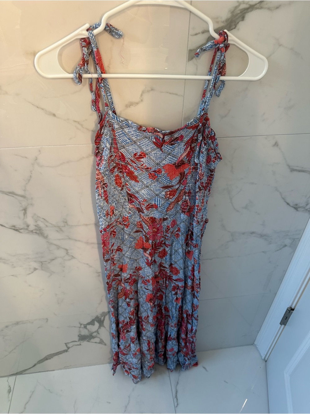 Knox Rose Strapless Tie-Shoulder Floral Maxi Dress in Blue and Red